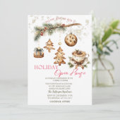 Tree Branch,Ornaments,Coffee,Stars Open House  Einladung (Stehend Vorderseite)