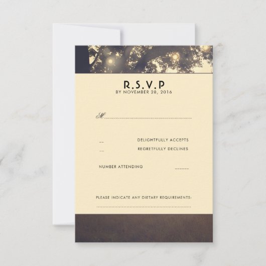 Tree Branches Lights Wedding RSVP Karten (Vorderseite)