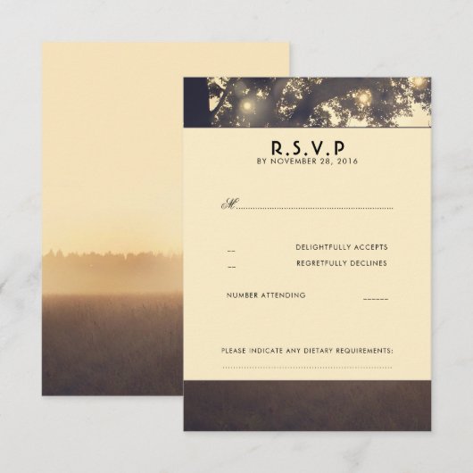 Tree Branches Lights Wedding RSVP Karten (Vorne/Hinten)