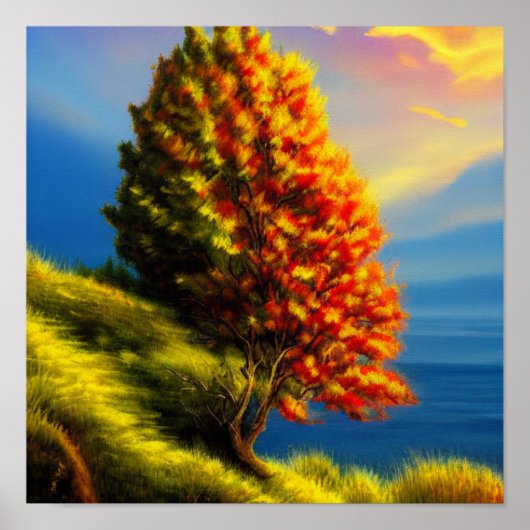 Tree by the Ocean at Sunset Poster (Vorne)
