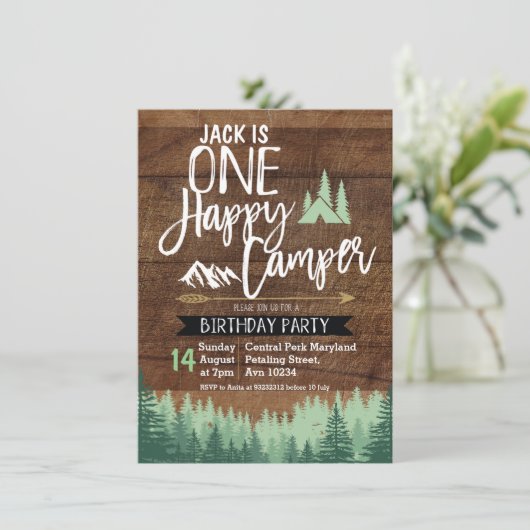 Tree Camper Birthday Einladung Camping Party (Stehend Vorderseite)