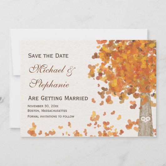 Tree-Carved Fall Save the Date Hochzeitskarte Einladung (Vorderseite)