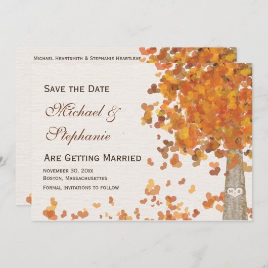 Tree-Carved Fall Save the Date Hochzeitskarte Einladung (Vorne/Hinten)