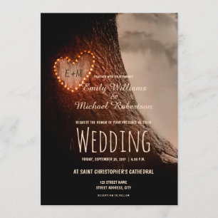 Tree Carved Heart Rustic and Vintage Wedding Einladung