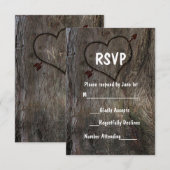 Tree + Carved Heart Rustic Wedding RSVP Card Karte (Vorne/Hinten)