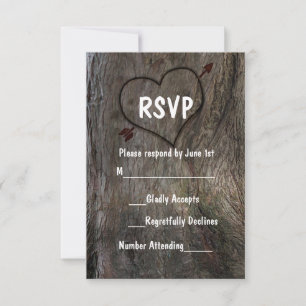 Tree + Carved Heart Rustic Wedding RSVP Card Karte