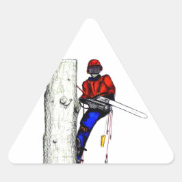 Tree Chirurg Arborist am Werk zur Zeit Chainsaw Dreieckiger Aufkleber