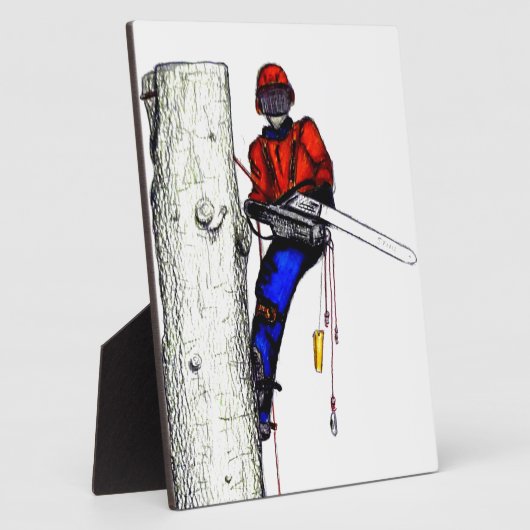 Tree Chirurg Arborist am Werk zur Zeit Chainsaw Fotoplatte (Seite)