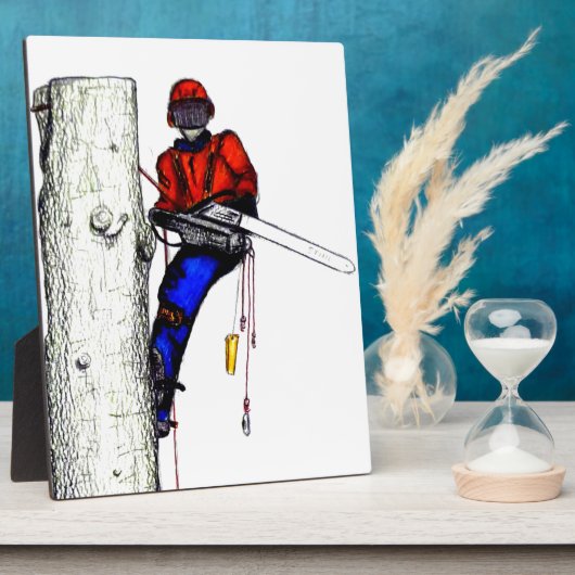 Tree Chirurg Arborist am Werk zur Zeit Chainsaw Fotoplatte (Seite)