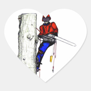 Tree Chirurg Arborist am Werk zur Zeit Chainsaw Herz-Aufkleber