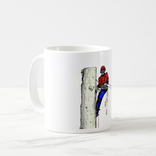 Tree Chirurg Arborist am Werk zur Zeit Chainsaw Kaffeetasse (Vorderseite Links)