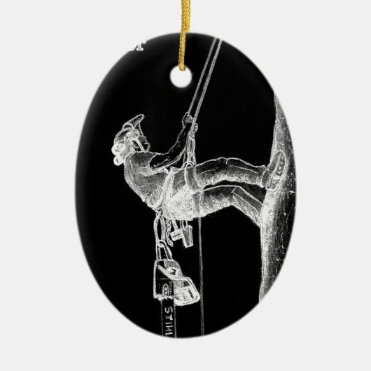 Tree Chirurg Arborist am Werk zur Zeit Chainsaw Keramikornament (Vorne)