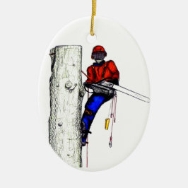 Tree Chirurg Arborist am Werk zur Zeit Chainsaw Keramikornament