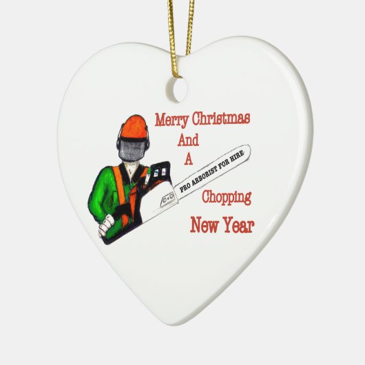 Tree Chirurg Arborist am Werk zur Zeit Chainsaw Keramikornament (Links)