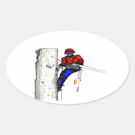 Tree Chirurg Arborist am Werk zur Zeit Chainsaw Ovaler Aufkleber