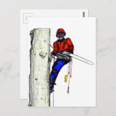 Tree Chirurg Arborist am Werk zur Zeit Chainsaw Postkarte (Vorne/Hinten)
