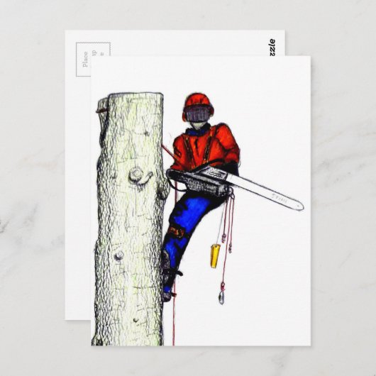 Tree Chirurg Arborist am Werk zur Zeit Chainsaw Postkarte (Vorne/Hinten)