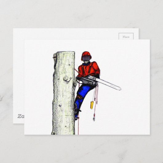Tree Chirurg Arborist am Werk zur Zeit Chainsaw Postkarte (Vorne/Hinten)