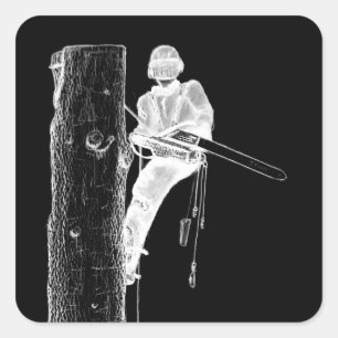 Tree Chirurg Arborist am Werk zur Zeit Chainsaw Quadratischer Aufkleber