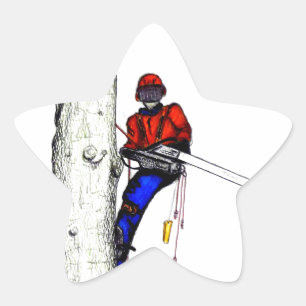 Tree Chirurg Arborist am Werk zur Zeit Chainsaw Stern-Aufkleber