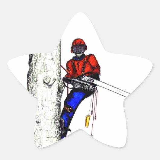 Tree Chirurg Arborist am Werk zur Zeit Chainsaw Stern-Aufkleber (Vorderseite)