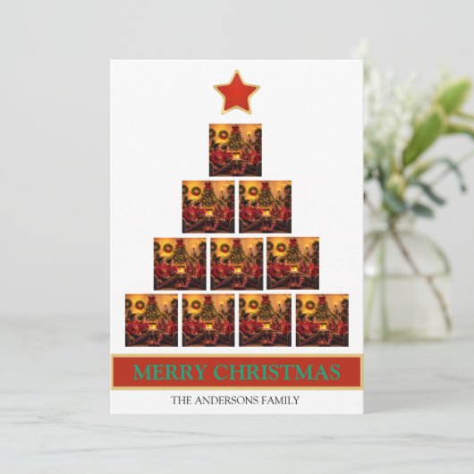 Tree Collage Christmas Feiertagskarte (Stehend Vorderseite)