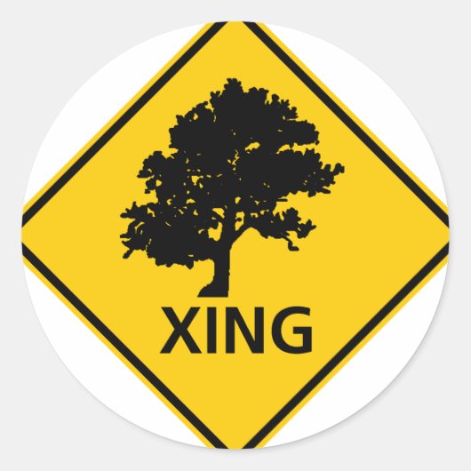 Tree Crossing Highway Sign Runder Aufkleber (Vorderseite)