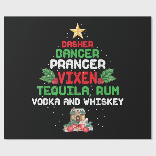 Tree Dasher Dancer Prancer Vixen Tequila Whiskey Geschenkpapier (Flach)