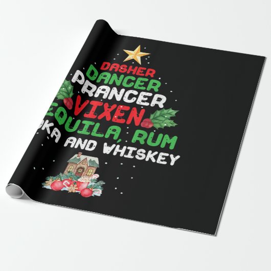 Tree Dasher Dancer Prancer Vixen Tequila Whiskey Geschenkpapier (Ungerollt)