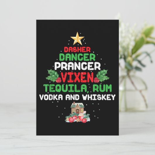 Tree Dasher Dancer Prancien Vixen Tequila Whiskey Dankeskarte (Stehend Vorderseite)