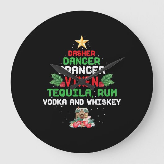 Tree Dasher Dancer Prancien Vixen Tequila Whiskey Große Wanduhr (Vorderseite)