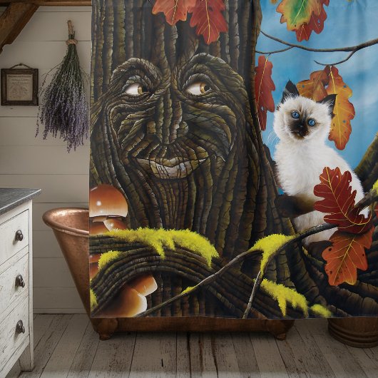 Tree Ent Cat Autumn Fantasy Duschvorhang