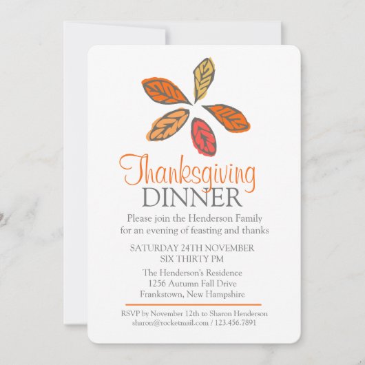 Tree Fall Erntedank Dinner orange Einladung (Vorderseite)