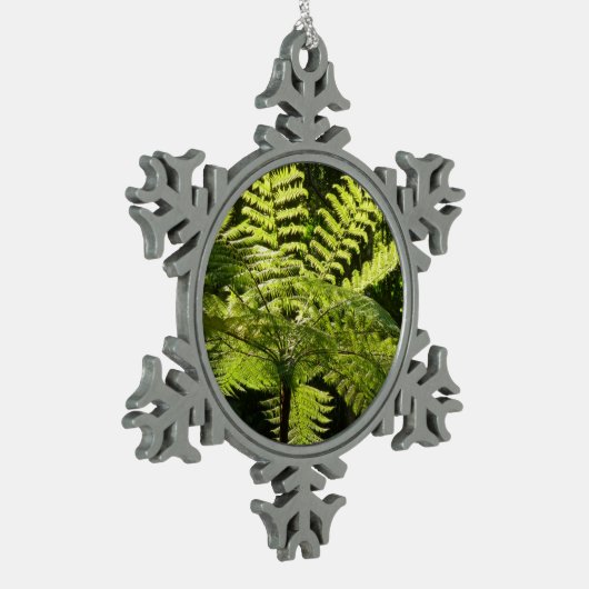 Tree Fern im Regenwald Schneeflocken Zinn-Ornament (Links)