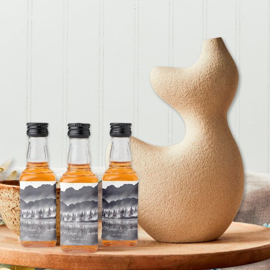 Tree Forest Mountain Black & White Danke Mini Alkoholflaschenetikett