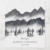 Tree Forest Mountain Schwarz-weiß Danke Hochzeit Weinetikett (Einzelnes Label)