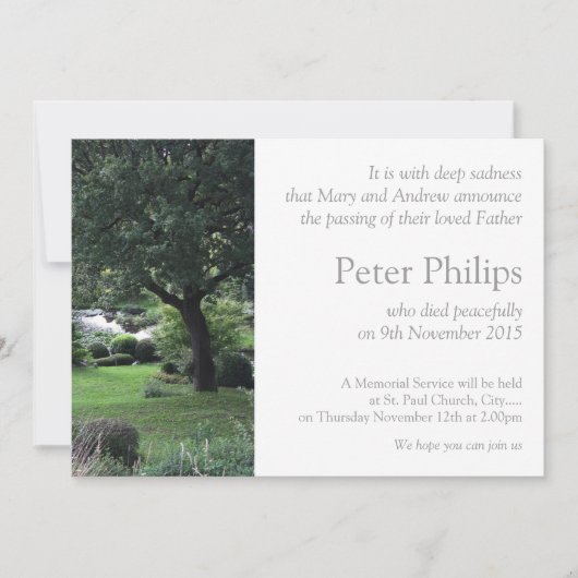 Tree Friedlich Garden 6 Beerdigung Ankündigung (Vorderseite)