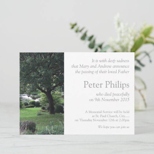Tree Friedlich Garden 6 Beerdigung Ankündigung (Stehend Vorderseite)