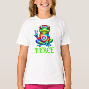 Tree Frog Peace Sign Gefärbte Krawatte T-Shirt
