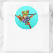 Tree Frog Playing Australian Flag Guitar Blue Runder Aufkleber (Tasche)