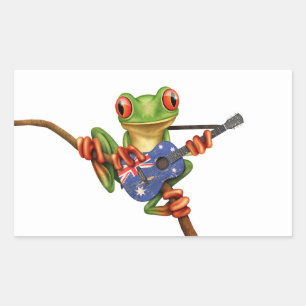 Tree Frog Playing Australian Flag Guitar White Rechteckiger Aufkleber