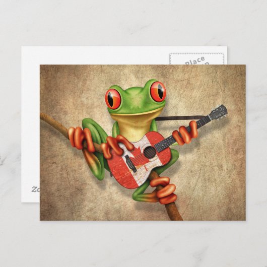 Tree Frog Playing Canadian Flag Guitar Postkarte (Vorne/Hinten)