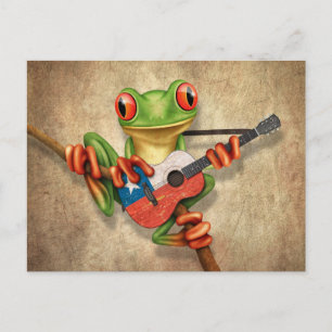 Tree Frog Playing Chilene Flag Gitarre Postkarte