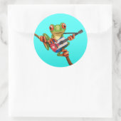 Tree Frog Playing Cuban Flag Guitar Blue Runder Aufkleber (Tasche)