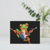 Tree Frog Playing Französisch Flag Gitarre Schwarz Postkarte (Stehend Vorderseite)