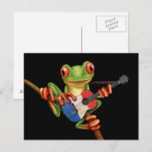 Tree Frog Playing Französisch Flag Gitarre Schwarz Postkarte (Vorne/Hinten)