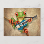 Tree Frog Playing Honduras Flag Guitar Postkarte (Vorderseite)
