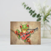 Tree Frog Playing Manitoba Flag Gitarre Postkarte (Stehend Vorderseite)