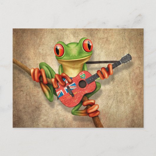 Tree Frog Playing Manitoba Flag Gitarre Postkarte (Vorderseite)