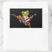 Tree Frog Playing Puerto Rico Flag Gitarre Schwarz Rechteckiger Aufkleber (Tasche)